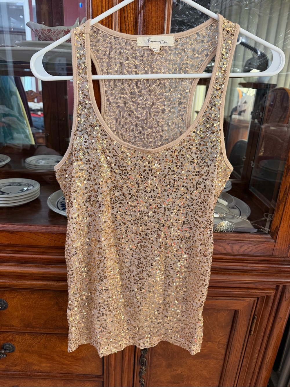 Forever 21 Champagne Sequin Tank Top